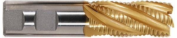 Hertel Roughing End Mill: 1-1/2" Dia, 3 Flute, Coarse Pitch, Single End, Cobalt - 2" LOC, 4-1/2" OAL, 1-1/4" Shank Dia, TiCN Finish, 37 deg Helix
