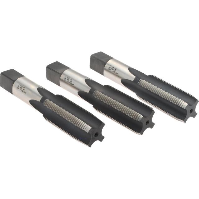 Hertel Tap Set: 1-1/8-12 UNF, 4 Flute, High Speed Steel, Bright Finish - 5-7/16" OAL, 2B & 3B Class of Fit, Right Hand, 3 Pc | Part #008945AS