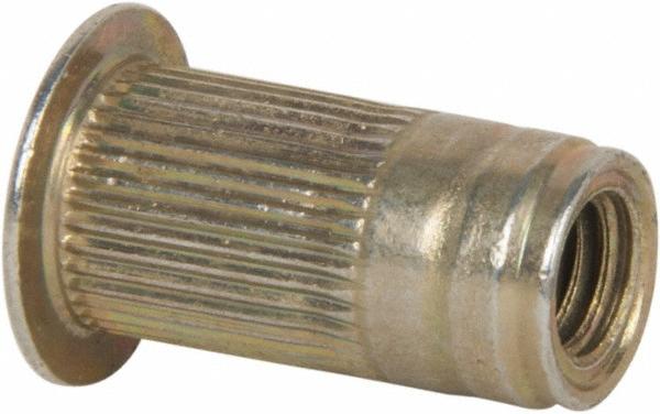 Made in USA #10-32, 0.296 Insert Dia, 0.99" OAL, Knurled Body Closed End Threaded Insert - 0.2969" Hole Dia, 0.415" Head Dia, 1008/1010 Steel, Clear