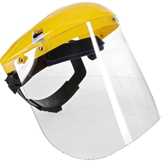 PRO-SAFE Face Shield & Headgear Sets: Type: Face Shield & Headgear - Polycarbonate, Yellow, 8" High, Facepiece & Headgear w/ Ratchet Adjustment