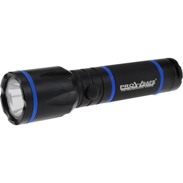 PRO-SAFE Handheld Flashlight: LED, 300 Lumens, 30 hr Max Run Time, AAA Battery (Not Included) - 2 Light Modes, Aluminum, Black | Part #B73