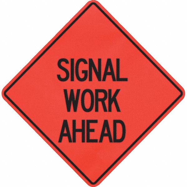 PRO-SAFE Traffic Control Sign: Triangle, Signal Work Ahead - Vinyl, Sign Stand, 48" High, 48" Wide