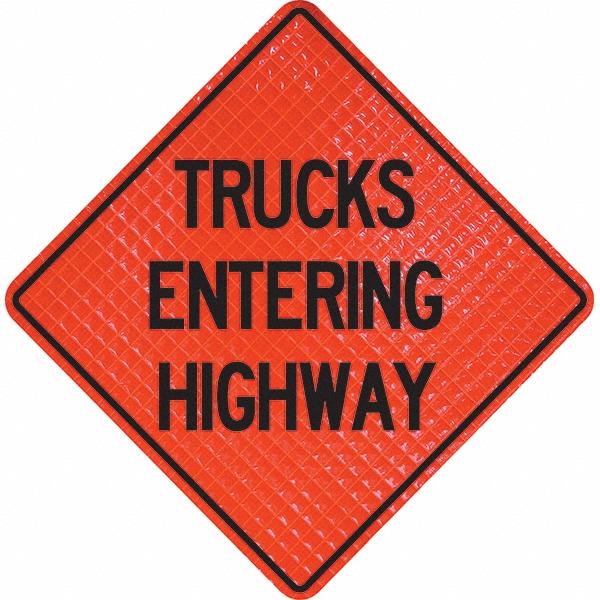 PRO-SAFE Traffic Control Sign: Triangle, Trucks Entering Highway - Vinyl, Sign Stand, 36" High, 36" Wide