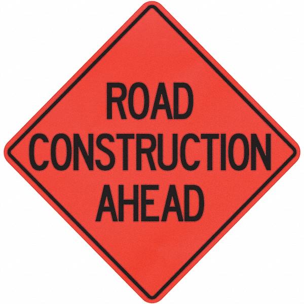 PRO-SAFE Traffic Control Sign: Triangle, Road Construction Ahead - Vinyl, Sign Stand, 36" High, 36" Wide | Part #07-800-3004-L
