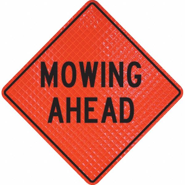 PRO-SAFE Traffic Control Sign: Triangle, Mowing Ahead - Vinyl, Sign Stand, 36" High, 36" Wide