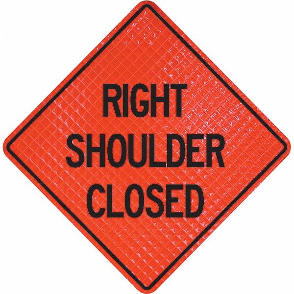 PRO-SAFE Traffic Control Sign: Triangle, Right Shoulder Closed - Vinyl, Sign Stand, 48" High, 48" Wide