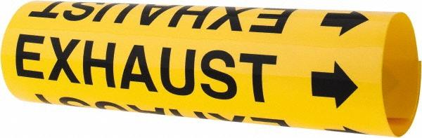 Made in USA Pipe Marker w/ Exhaust Legend & Arrow Graphic - 2-1/2 to 3-1/4" Pipe Outside Dia, Black on Yellow