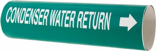 Made in USA Pipe Marker w/ Condenser Water Return Legend & Arrow Graphic - 4-5/8 to 5-7/8" Pipe Outside Dia, White on Green