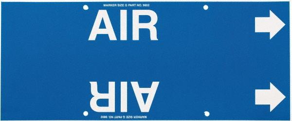 Made in USA Pipe Marker w/ Air Legend & Arrow Graphic - 8 to 10" Pipe Outside Dia, White on Blue