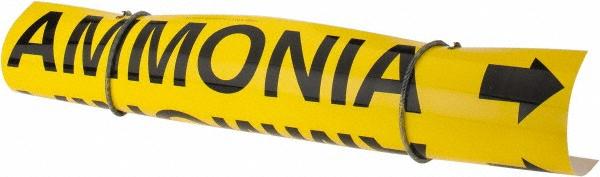 Made in USA Pipe Marker w/ Ammonia Legend & Arrow Graphic - 10 to 10" Pipe Outside Dia, Black on Yellow
