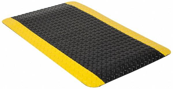 PRO-SAFE Anti-Fatigue Mat: 4' Long, 4' Wide, 9/16 Thick, Vinyl, Beveled Edges, Heavy-Duty - Diamond Plate Surface, Black & Yellow, for Dry Areas