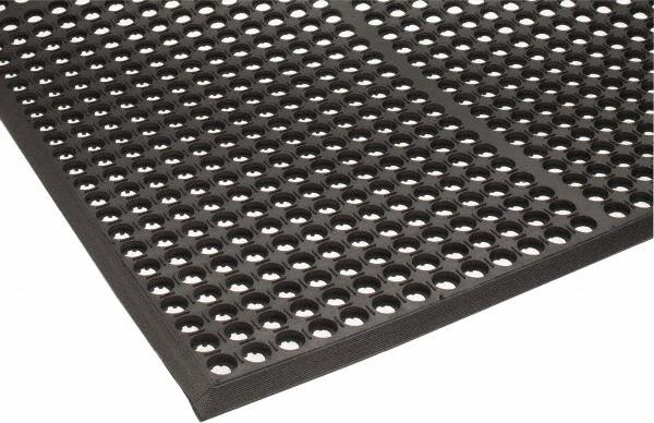 PRO-SAFE Anti-Fatigue Mat: 5' Long, 3' Wide, 1/2 Thick, Natural Rubber, Heavy-Duty - Raised Circle Surface, Black, for Dry & Wet Areas