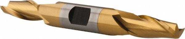 Hertel Square End Mill: 13/32" Dia, 13/16" LOC, 2 Flute, High Speed Steel - 3-3/4" OAL, 1/2" Shank Dia, 30 deg Helix, TiN Finish, Double End