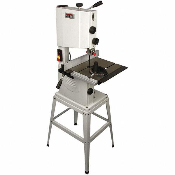 Jet Vertical Bandsaw: 10" Throat Depth, 4-1/8" Height Capacity, Poly V Drive - Single Phase, 115V, 0.50 hp, 13-1/8" Table Length, 13-3/8" Table Width