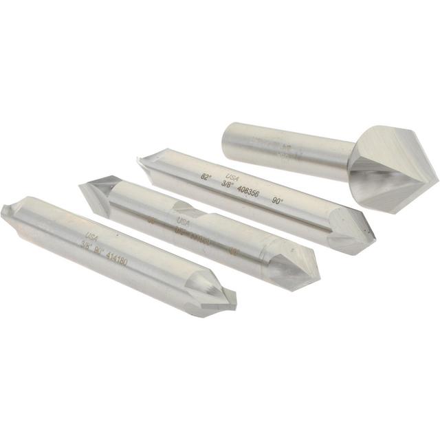 Hertel 4 Piece 3/8 & 3/4" Cutter Head Dia, Cobalt Chamfer Mill Set - 90° Included Angle, 2-1/4 & 2-3/4" OAL, 3/8" Shank Dia | Part #19244