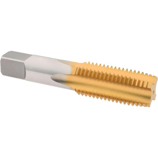 Hertel Straight Flute Tap: 1-1/4-7 UNC, 4 Flute, Plug Chamfer, 3B Class of Fit, High-Speed Steel, Titanium Nitride Finish - 2-9/16" Thread Length