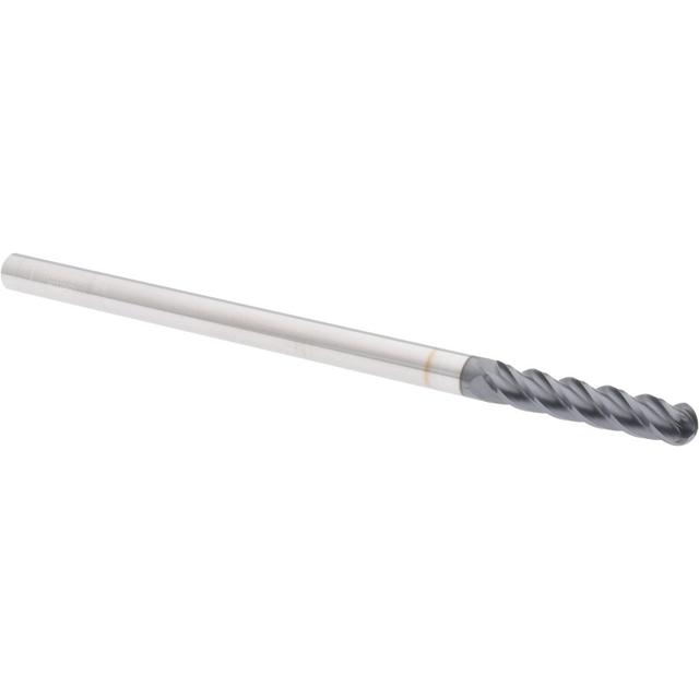 Accupro High Performance Milling Ball End Mill: 5/16" Dia, 1-1/2" LOC, 4 Flute, Solid Carbide - 6" OAL, 5/16" Shank Dia, 40 deg Helix, AlTiN Finish