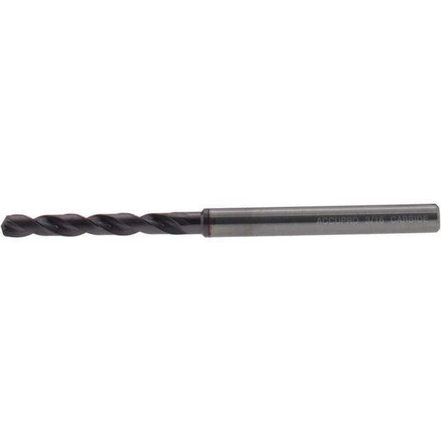 Accupro High Performance Holemaking Screw Machine Length Drill Bit: 3/16" (0.1875) Dia, 140 deg, Solid Carbide - TiAlN Finish, 3.5430" OAL, Right