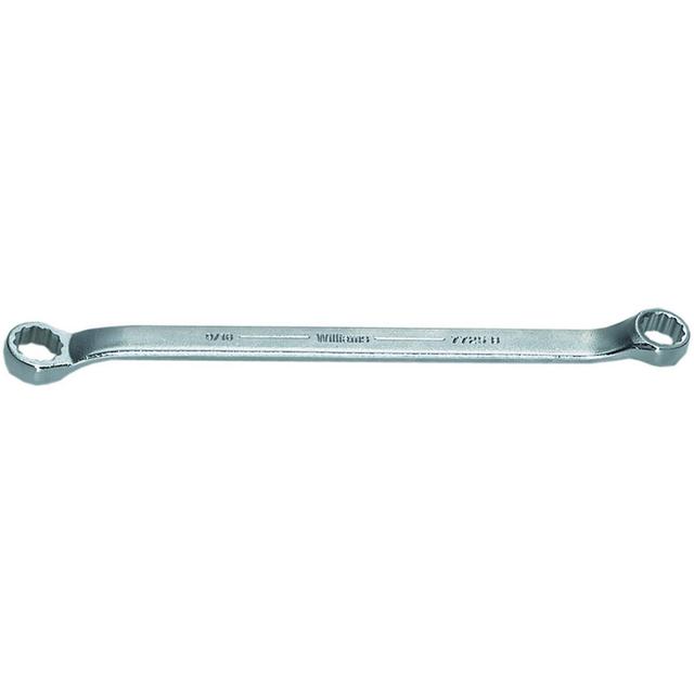 Williams Offset Box End Wrench: 1/2 x 9/16", 12 Point, Double End - 8-11/16" OAL, 10 deg Head Angle, Steel, Satin & Chrome Finish | Part #JHW7725B