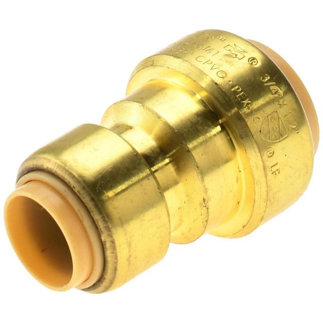 Value Collection Push-to-Connect Tube x Tube Fitting: Reducing Coupling, 3/4 x 1/2" OD - Lead-Free Brass, 200 psi | Part #630-043