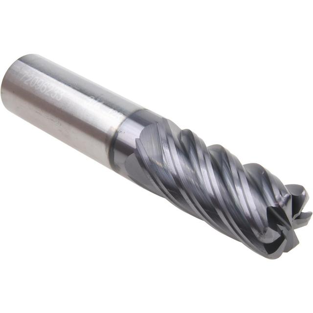 Accupro Corner Radius End Mill: 3/4" Dia, 1-5/8" LOC, 0.1200" Radius, 6 Flute, Solid Carbide - 4" OAL, 3/4" Shank Dia, 36 & 40 deg Helix, AlTiN+