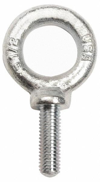 Gibraltar Fixed Lifting Eye Bolt: w/ Shoulder, 7,000 lb Capacity, 7/8-9 Thread, Grade C-1035 Steel - Fully Threaded, 4" Shank, 4" Thread Length