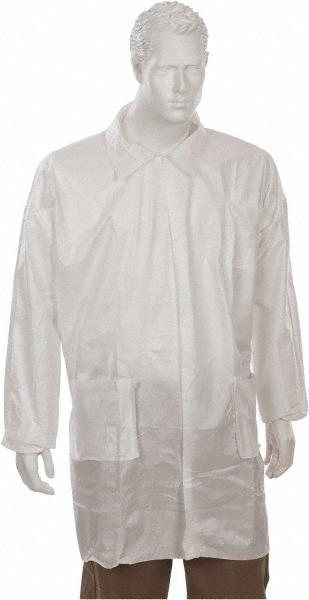 PRO-SAFE Lab Coat: White, Disposable, Small, 50G, Pack - Elastic wrists, 3 pockets, snap front, Micropourous, 30Ct | Part #KM-LC3-WE-KG-SMALL