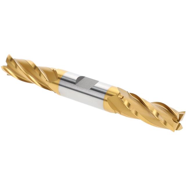 Hertel Square End Mill: 9/16" Dia, 1-3/8" LOC, 4 Flute, High Speed Steel - 5" OAL, 5/8" Shank Dia, 30 deg Helix, TiN Finish, Double End, Series