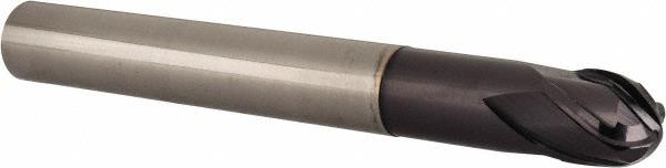 Accupro High Performance Milling Ball End Mill: 1/2" Dia, 1/2" LOC, 4 Flute, Solid Carbide - 4-1/4" OAL, 1/2" Shank Dia, 30 deg Helix, TiAlN Finish
