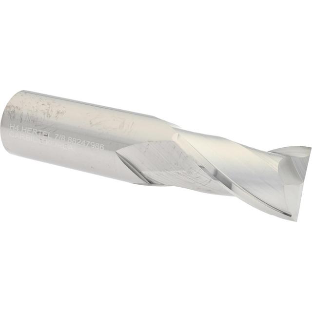 Hertel Square End Mill: 7/8" Dia, 1-1/2" LOC, 2 Flute, Solid Carbide - 4" OAL, 7/8" Shank Dia, 30 deg Helix, Bright/Uncoated Finish, Single End
