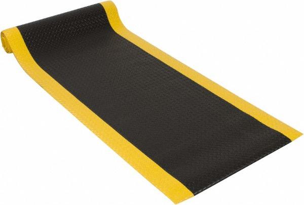 PRO-SAFE Anti-Fatigue Mat: 12' Long, 3' Wide, 1/2 Thick, Vinyl, Beveled Edges, Light-Duty - Diamond Plate Surface, Black & Yellow, for Dry Areas