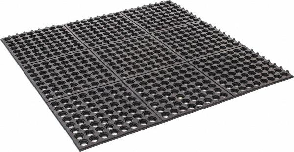 PRO-SAFE Anti-Fatigue Modular Tiles Mat: Dry & Wet Environment, 36" Long, 36" Wide, 5/8" Thick, Black - Nitrile Rubber Base, Drainage Holes