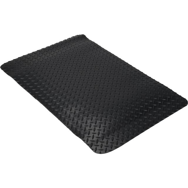 PRO-SAFE Anti-Fatigue Mat: 3' Long, 2' Wide, 1 Thick, Vinyl, Beveled Edges, Heavy-Duty - Diamond Plate Surface, Black, for Dry Areas