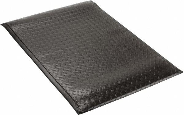 PRO-SAFE Anti-Fatigue Mat: 3' Long, 2' Wide, 1/2 Thick, Vinyl, Beveled Edges, Heavy-Duty - Diamond Plate Surface, Black, for Dry Areas