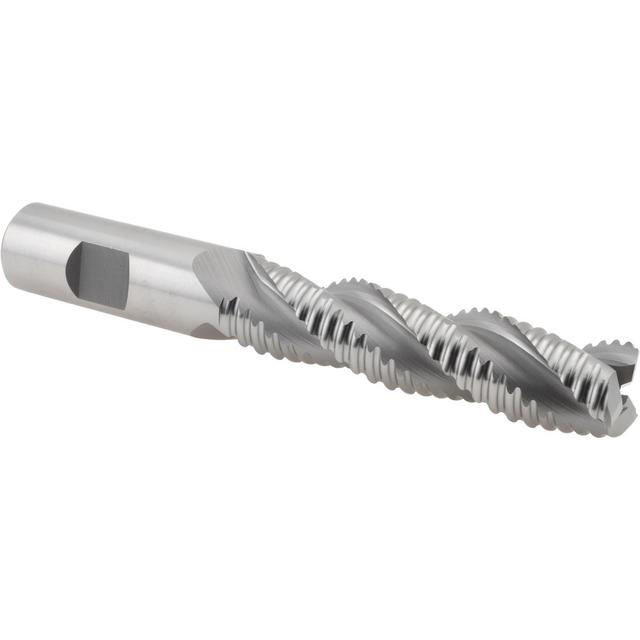 Hertel Roughing End Mill: 3/4" Dia, 3 Flute, Coarse Pitch, Single End, Cobalt - 3" LOC, 5-1/4" OAL, 3/4" Shank Dia, Bright/Uncoated Finish, 37 deg