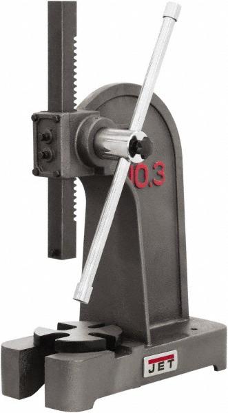 Jet Arbor Press: 1/2" Ram, 7-7/8" Throat Depth, 2 Ton Pressure, 7-7/8" Max Work Height - 6-3/8" Base Width, 17" Base Depth | Part #333620