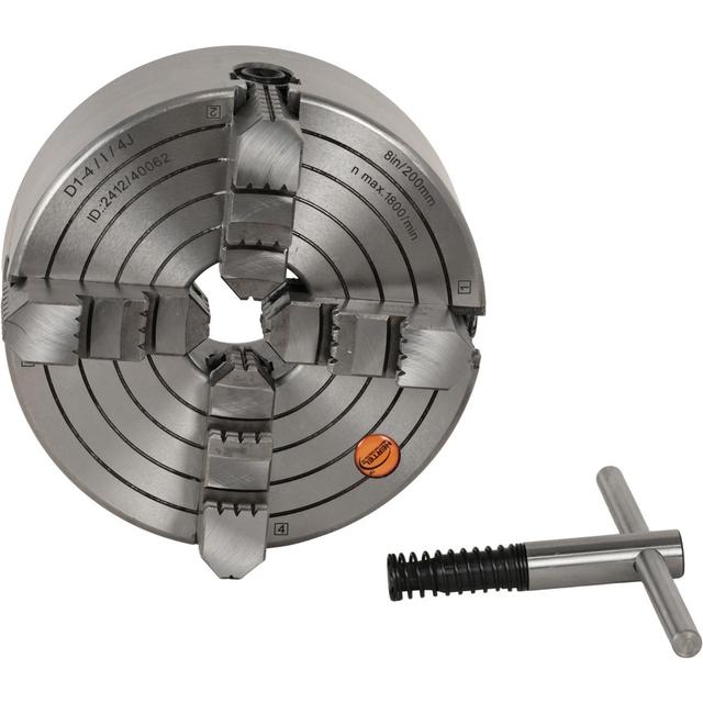 Hertel Manual Lathe Chuck: 8", 4 Jaws, Independent - D1-4 Direct Mounting, 1800 Max RPM