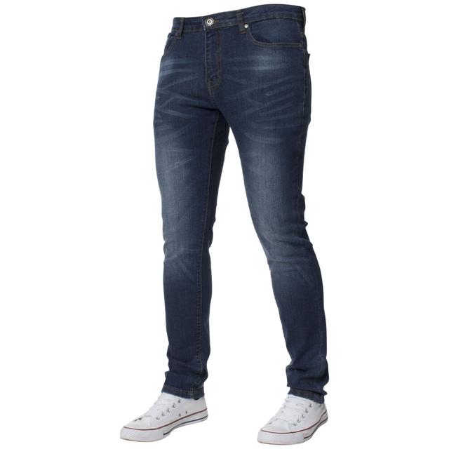 (Blue, 38L) Kruze Mens Skinny Stretch Jeans Slim Fit Denim Pants