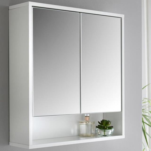 Norsk High Gloss White Bathroom Mirror Cabinet - 46 x 13 x 50 cm, Wall-Mounted Storage for Toothbrushes & Essentials
