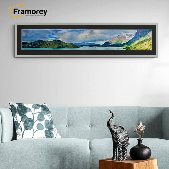 (Silver With Black Mount, 12x8" pic (16x12" Frame)) Panoramic Size Thin Matt Silver Picture Frame Wall Art Frames Flat Wooden Effect Poster Frame