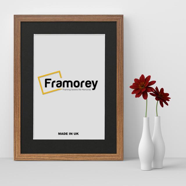 (9x7" Pic (12x10" Frame)) Dark Oak Picture Frame Photo Frames With Black Mount Wall Art Hanging Frame Home Decor Frame