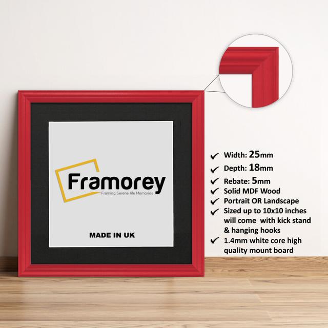 (Red With Black Mount, 6x6" Pic (8x8" Frame)) Square Size Red Picture Frame / LW Style Wall Art Frame / Modern Photo Frames  With Multicolored Mount