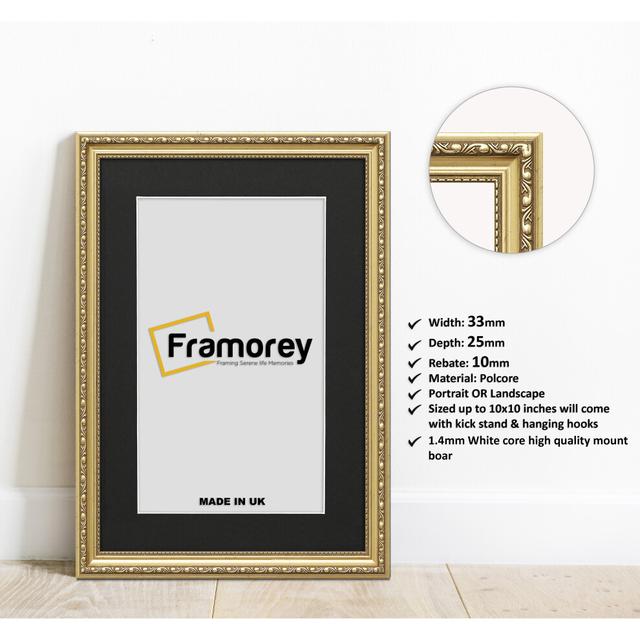 (12x10" Pic (14x12" Frame)) Shabby Chic Gold Photo Frames Wall Art Picture Frame Handmade Poster Frame Home Decor Frames With Black Mount