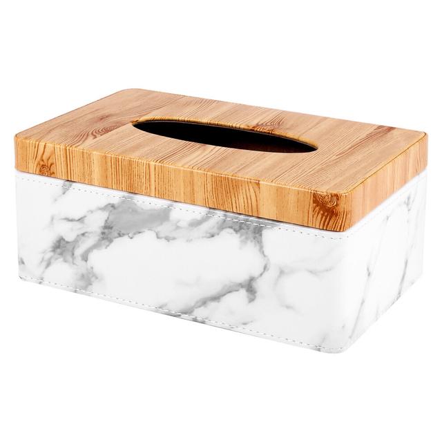 Rectangular PU Facial Grain Tissue Box Cover Napkin Holder Paper Towel Dispenser Container Office Decor