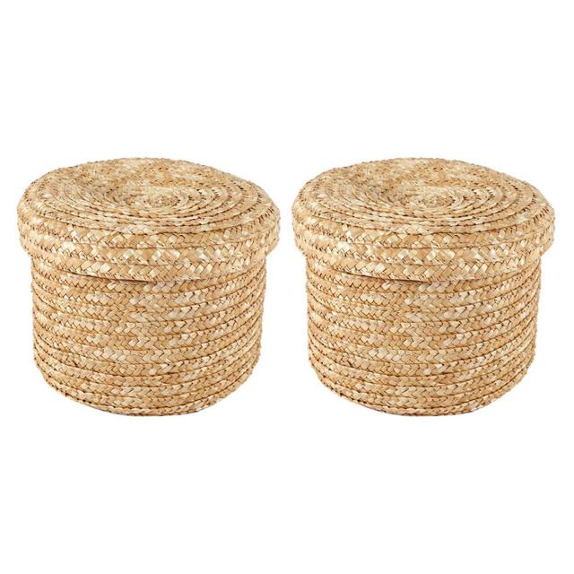 2X Wheat Straw Woven Storage Basket Storage Basket Innovative Basket Rustic Natural Brown Finish Basket(Medium )