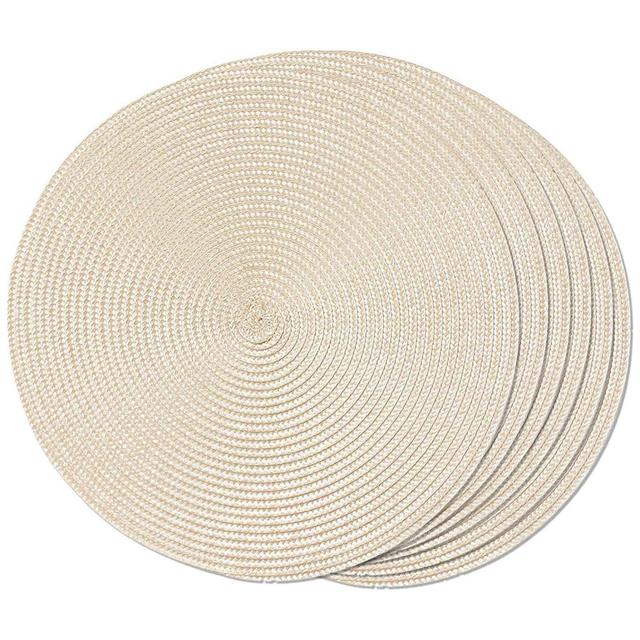 Round Braided Placemats 6 Table Mats for Dining Tables Woven Washable Non- Place Mats 15 Inch(Beige)