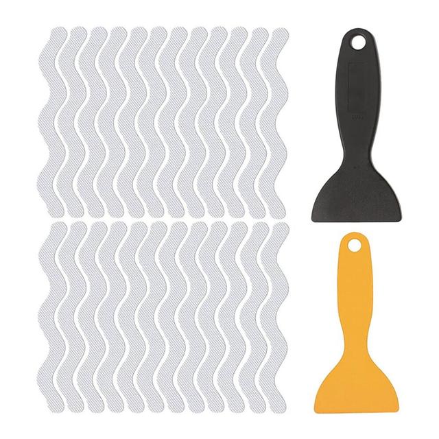 Bath Grip Stickers 24 Pcs Anti- Strips for Shower with 2 Pcs Scraper Non Strips Pad Bathtub Flooring Tape Mat