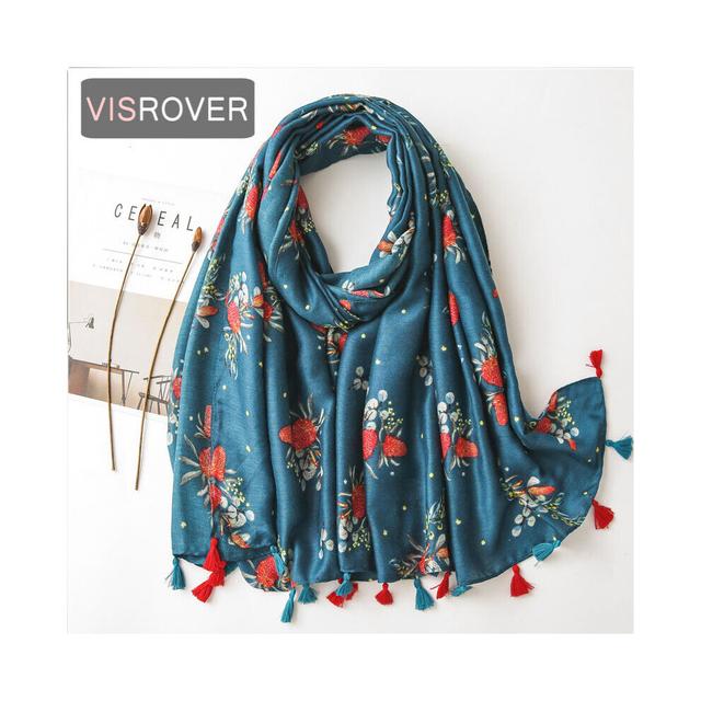 Flower Printing Viscose Autumn Women Scarf Tassel Winter Pink Scarf Shawls Hijab Gift Wholesales
