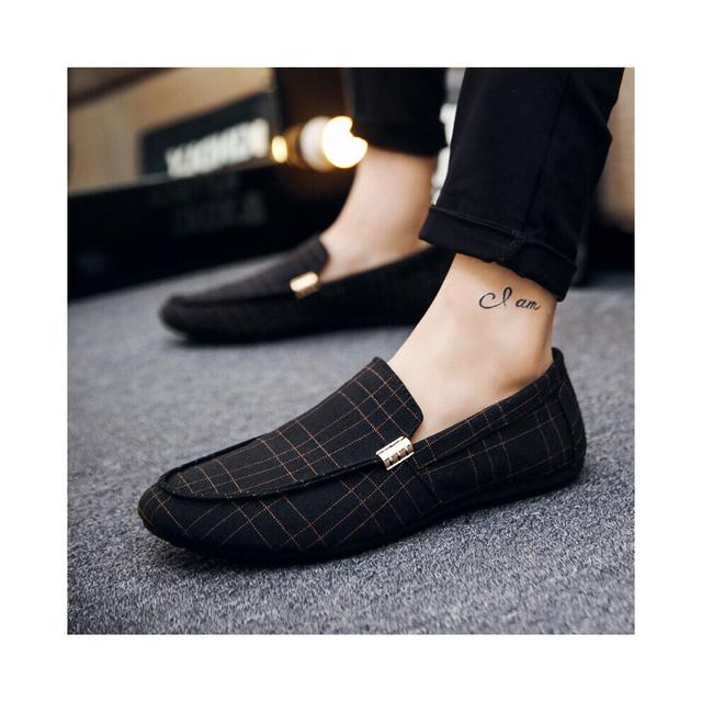 (Black-6.5) Men's Shoes Spring Style Canvas Men Loafers Comfortable Casual Shoes Men Flats Metal Driving Shoes zapatillas hombre