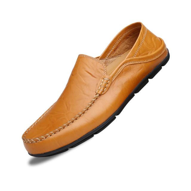 (Yellow brown Blue-6) Comfortable Leather Men Shoes Casual Breathable Loafers Men Leather Moccasins Flat Men Shoes Waterproof Footwear